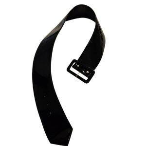 Wide Black Faux Patent Leather Belt waist 30"-32"